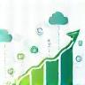 Graph chart showing growth trend beside cloud integration diagrams.