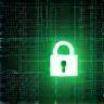 Secure lock symbol with digital network overlay.